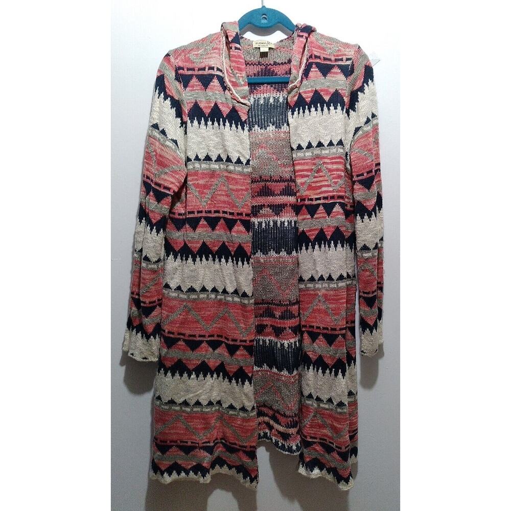 Boho Aztec Cardigan Medium Open Front Long
